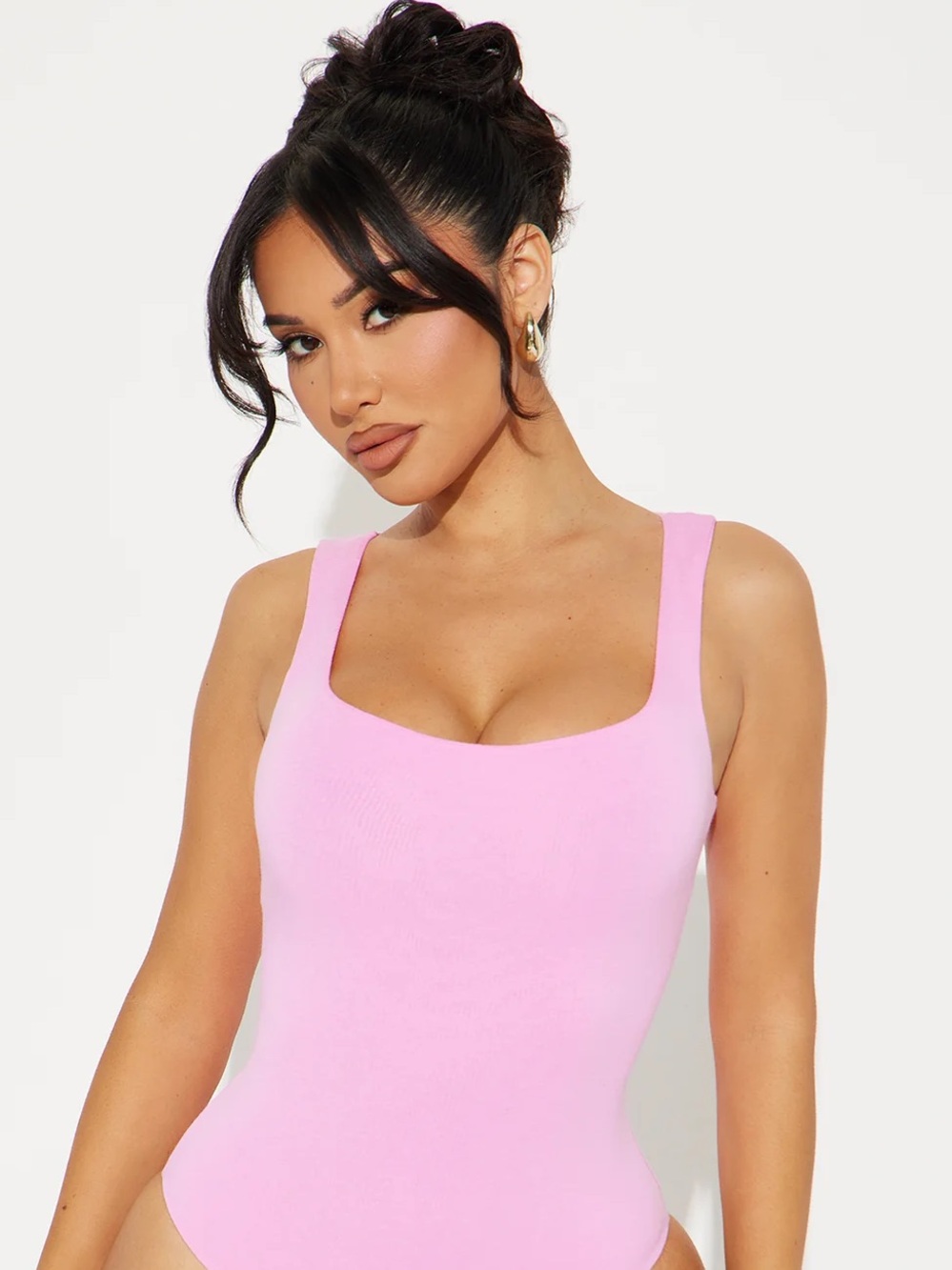 Pink Square-Neck Tank Bodysuit